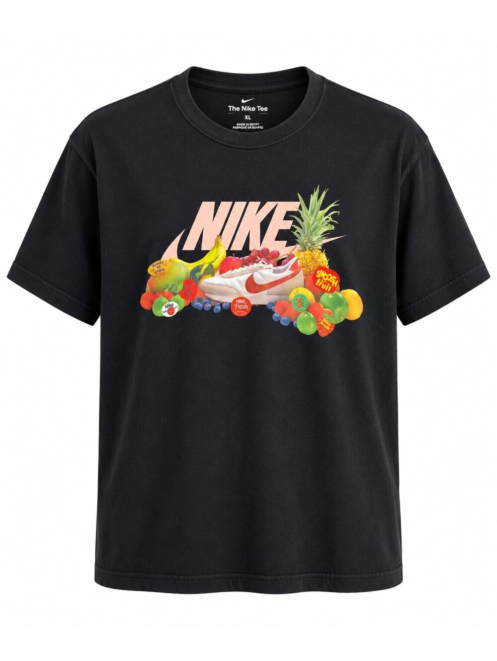 Nike Men’s XL Black Fresh Fruit Swoosh Graphic T Shirt 100% Cotton